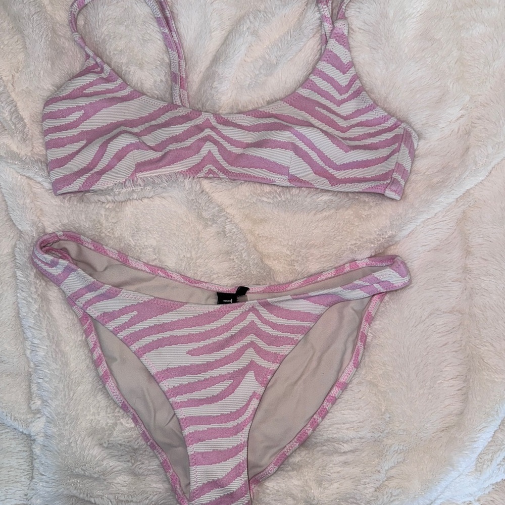 Triangl Swimwear Pink and White Bikini, Small Top and Bottom, Normal Bottom